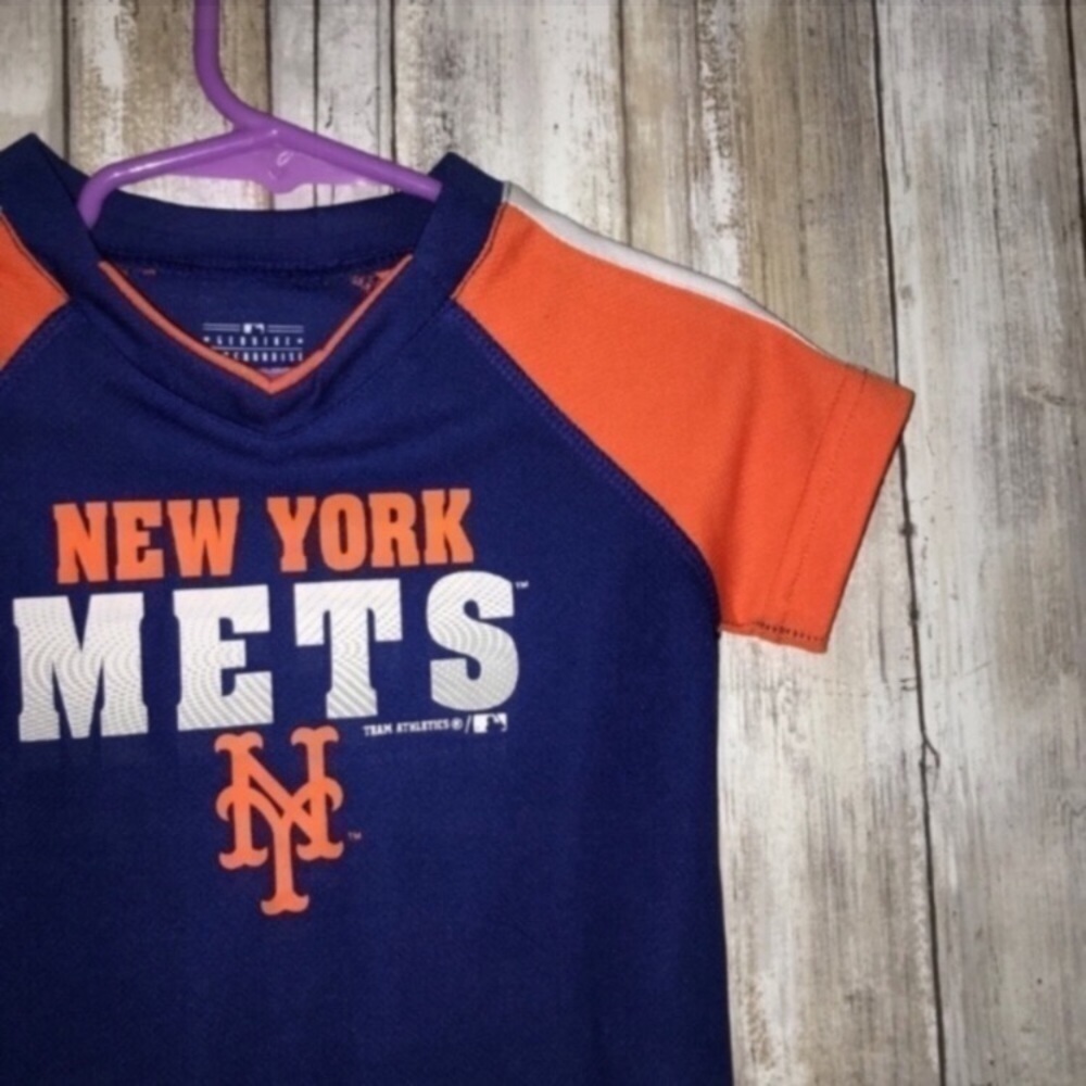 New York Mets Baby Tee 12M Blue Orange MLB Baseball Shirt Kids - Picture 3 of 5
